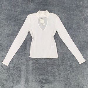 NEVER WORN, NEW WITH TAG White Long-sleeve Open Chest Cutout Knitted Top
